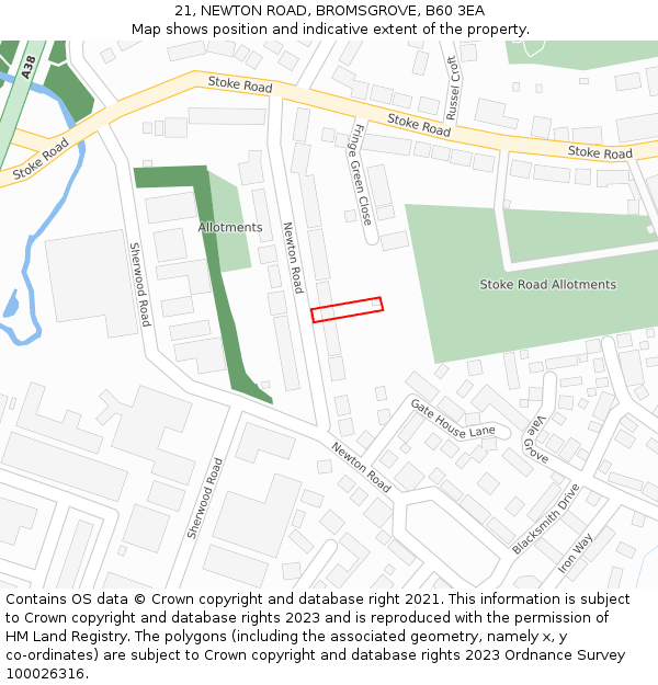 21, NEWTON ROAD, BROMSGROVE, B60 3EA: Location map and indicative extent of plot