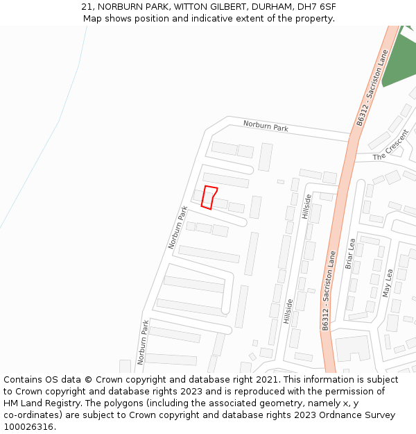 21, NORBURN PARK, WITTON GILBERT, DURHAM, DH7 6SF: Location map and indicative extent of plot