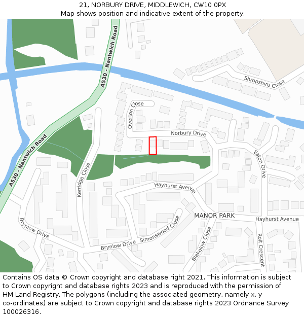 21, NORBURY DRIVE, MIDDLEWICH, CW10 0PX: Location map and indicative extent of plot