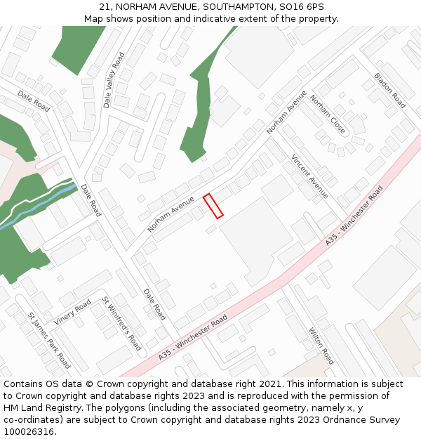 21, NORHAM AVENUE, SOUTHAMPTON, SO16 6PS: Location map and indicative extent of plot