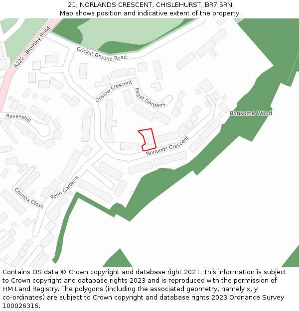 21, NORLANDS CRESCENT, CHISLEHURST, BR7 5RN: Location map and indicative extent of plot