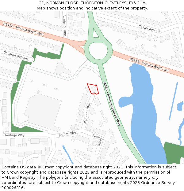 21, NORMAN CLOSE, THORNTON-CLEVELEYS, FY5 3UA: Location map and indicative extent of plot