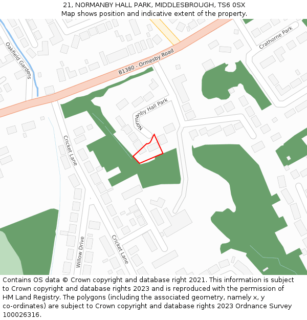 21, NORMANBY HALL PARK, MIDDLESBROUGH, TS6 0SX: Location map and indicative extent of plot