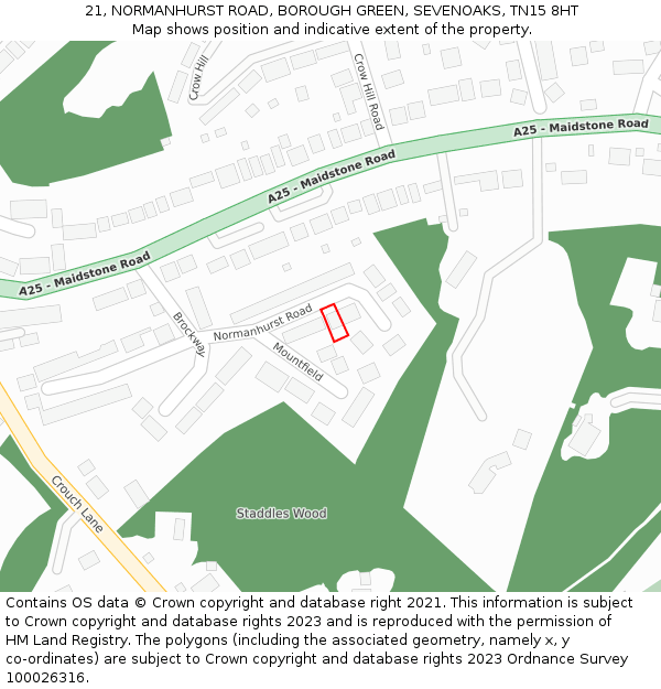 21, NORMANHURST ROAD, BOROUGH GREEN, SEVENOAKS, TN15 8HT: Location map and indicative extent of plot