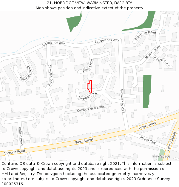 21, NORRIDGE VIEW, WARMINSTER, BA12 8TA: Location map and indicative extent of plot