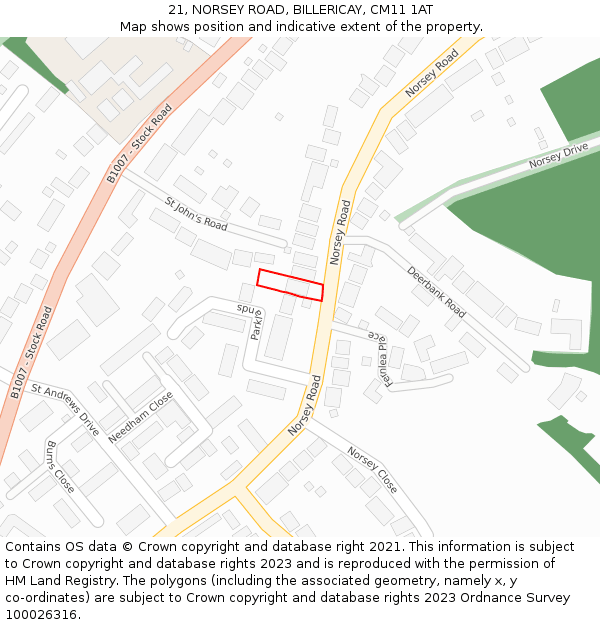 21, NORSEY ROAD, BILLERICAY, CM11 1AT: Location map and indicative extent of plot