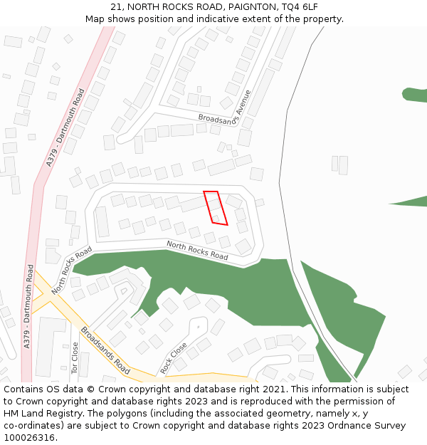 21, NORTH ROCKS ROAD, PAIGNTON, TQ4 6LF: Location map and indicative extent of plot