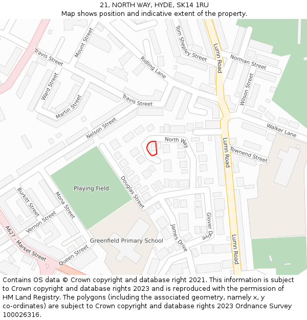 21, NORTH WAY, HYDE, SK14 1RU: Location map and indicative extent of plot