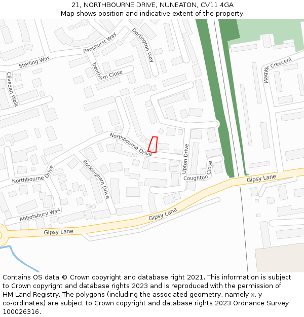 21, NORTHBOURNE DRIVE, NUNEATON, CV11 4GA: Location map and indicative extent of plot