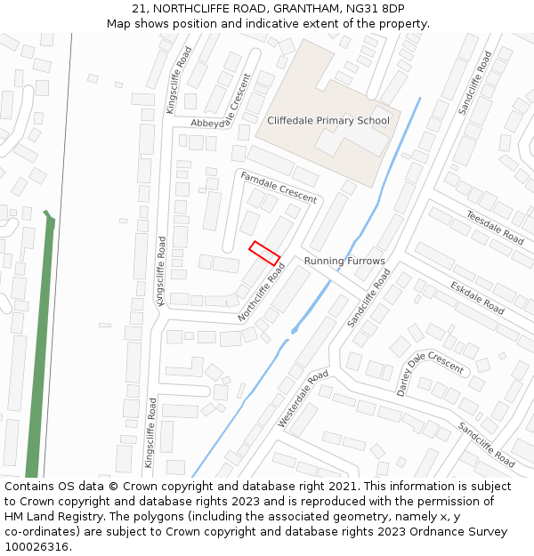 21, NORTHCLIFFE ROAD, GRANTHAM, NG31 8DP: Location map and indicative extent of plot