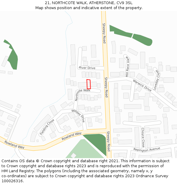 21, NORTHCOTE WALK, ATHERSTONE, CV9 3SL: Location map and indicative extent of plot