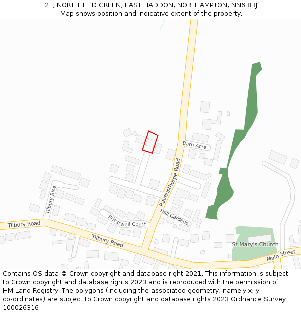 21, NORTHFIELD GREEN, EAST HADDON, NORTHAMPTON, NN6 8BJ: Location map and indicative extent of plot