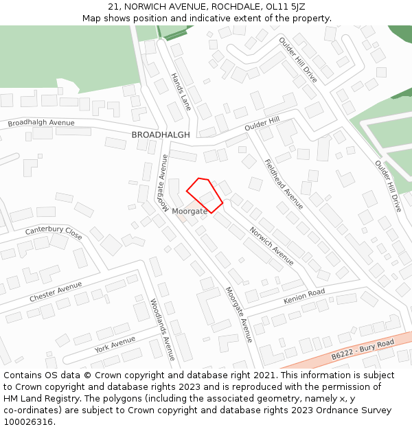21, NORWICH AVENUE, ROCHDALE, OL11 5JZ: Location map and indicative extent of plot