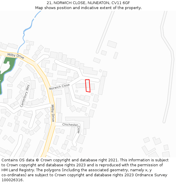 21, NORWICH CLOSE, NUNEATON, CV11 6GF: Location map and indicative extent of plot