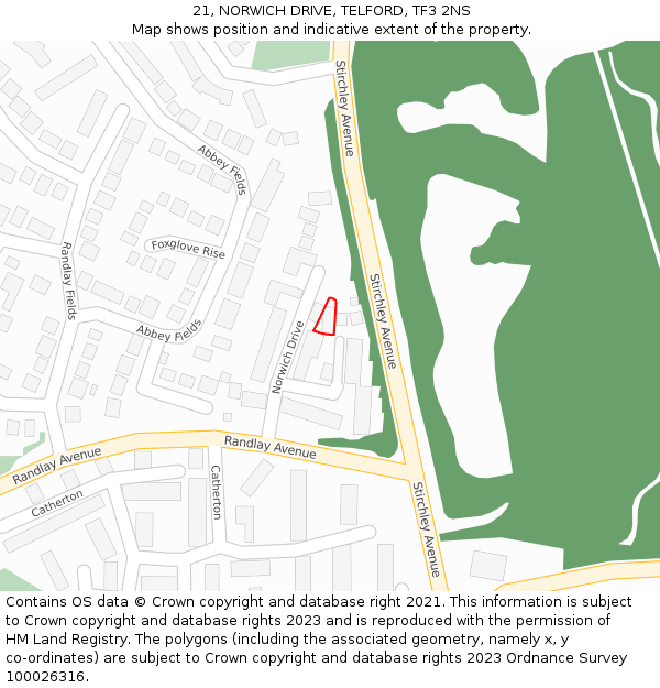 21, NORWICH DRIVE, TELFORD, TF3 2NS: Location map and indicative extent of plot