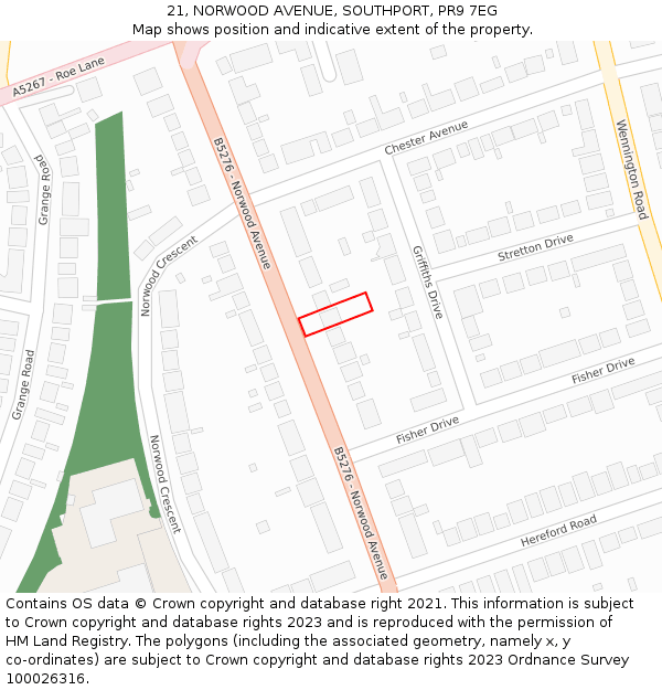 21, NORWOOD AVENUE, SOUTHPORT, PR9 7EG: Location map and indicative extent of plot