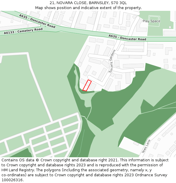 21, NOVARA CLOSE, BARNSLEY, S70 3QL: Location map and indicative extent of plot