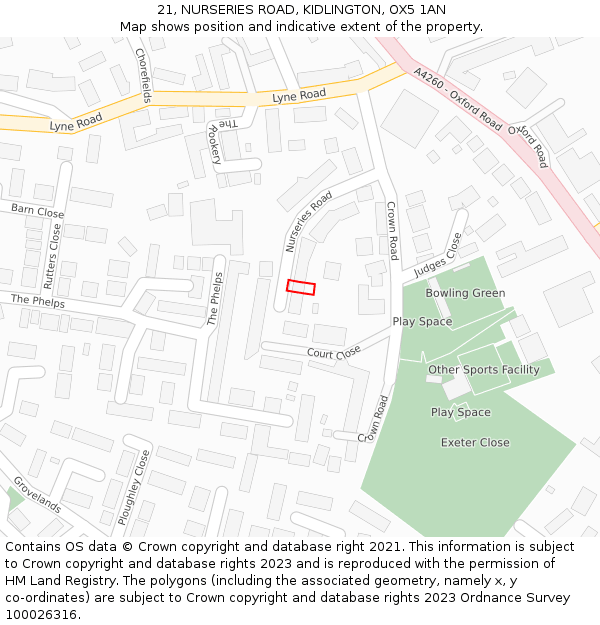 21, NURSERIES ROAD, KIDLINGTON, OX5 1AN: Location map and indicative extent of plot