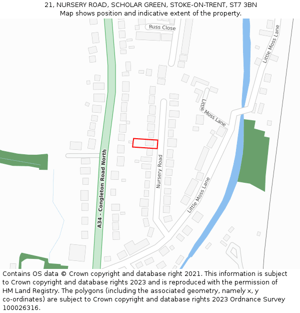 21, NURSERY ROAD, SCHOLAR GREEN, STOKE-ON-TRENT, ST7 3BN: Location map and indicative extent of plot
