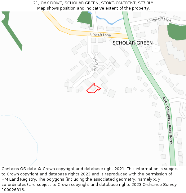 21, OAK DRIVE, SCHOLAR GREEN, STOKE-ON-TRENT, ST7 3LY: Location map and indicative extent of plot