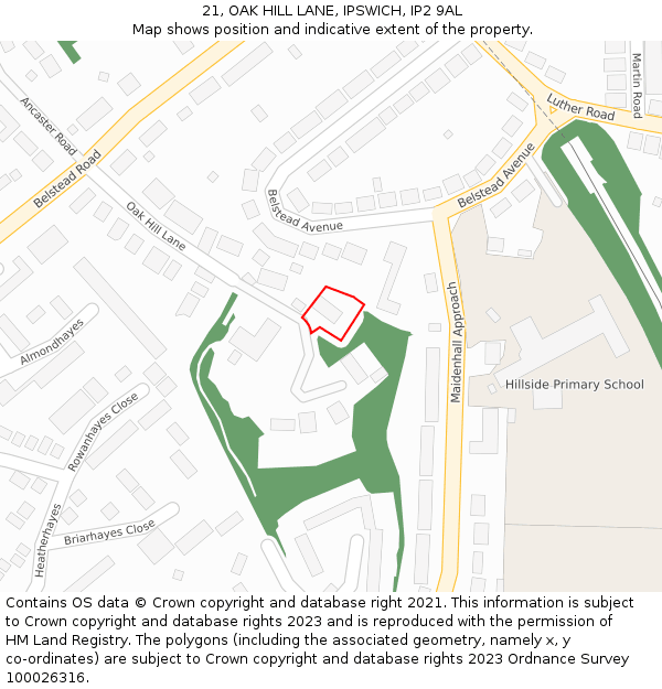 21, OAK HILL LANE, IPSWICH, IP2 9AL: Location map and indicative extent of plot