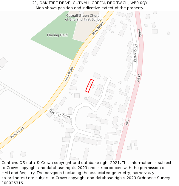 21, OAK TREE DRIVE, CUTNALL GREEN, DROITWICH, WR9 0QY: Location map and indicative extent of plot