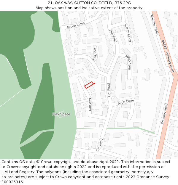 21, OAK WAY, SUTTON COLDFIELD, B76 2PG: Location map and indicative extent of plot