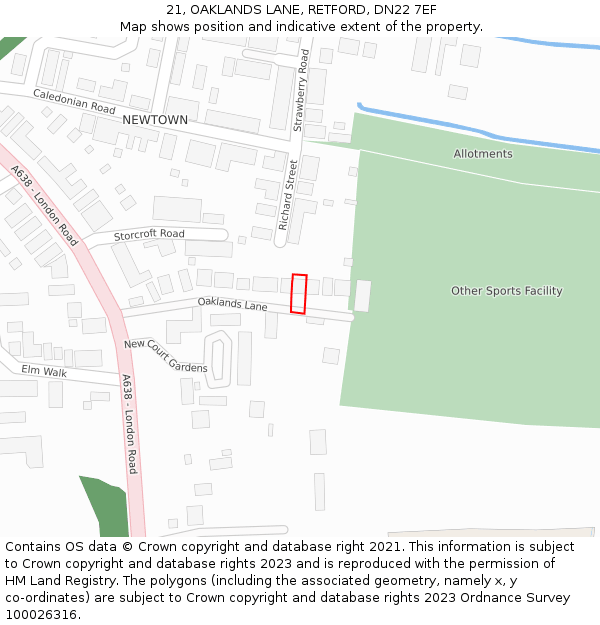 21, OAKLANDS LANE, RETFORD, DN22 7EF: Location map and indicative extent of plot