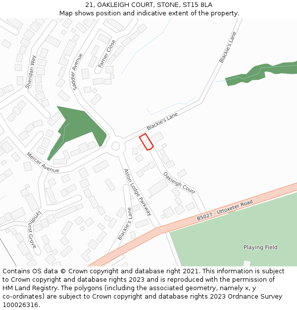 21, OAKLEIGH COURT, STONE, ST15 8LA: Location map and indicative extent of plot