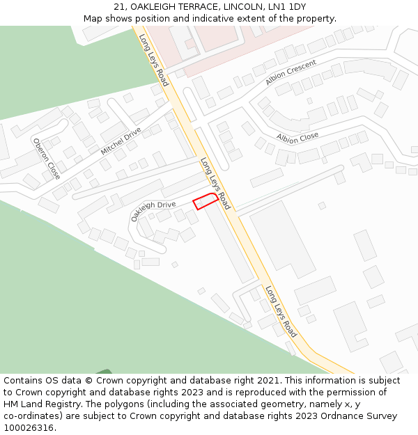 21, OAKLEIGH TERRACE, LINCOLN, LN1 1DY: Location map and indicative extent of plot