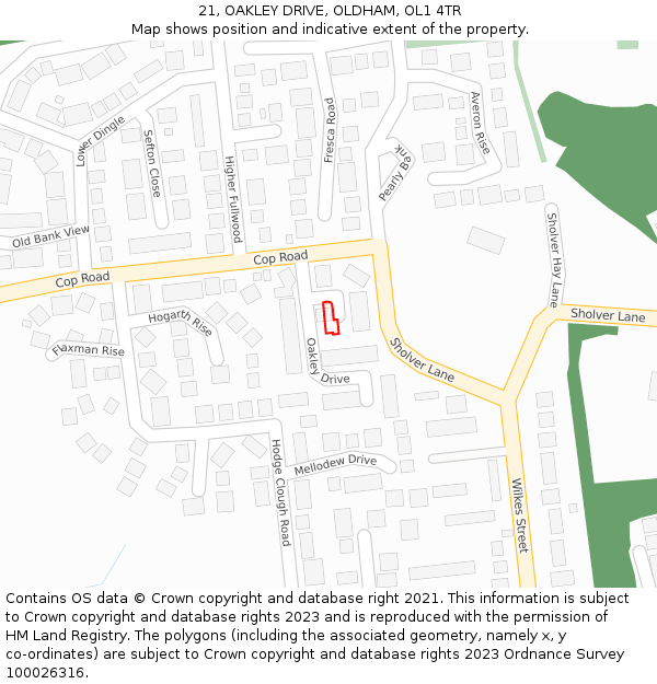 21, OAKLEY DRIVE, OLDHAM, OL1 4TR: Location map and indicative extent of plot