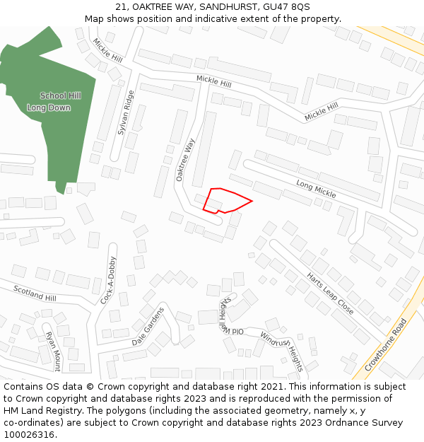 21, OAKTREE WAY, SANDHURST, GU47 8QS: Location map and indicative extent of plot