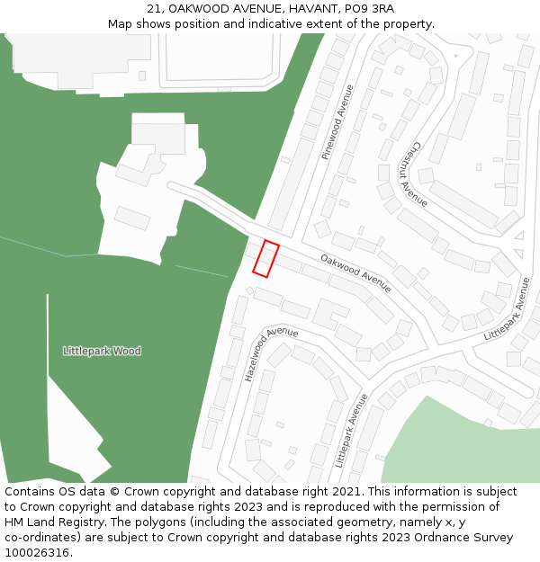 21, OAKWOOD AVENUE, HAVANT, PO9 3RA: Location map and indicative extent of plot