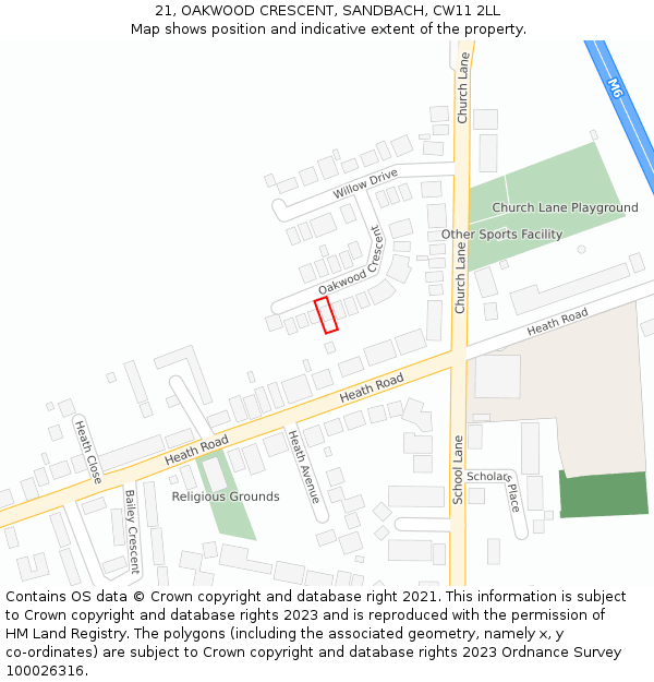 21, OAKWOOD CRESCENT, SANDBACH, CW11 2LL: Location map and indicative extent of plot