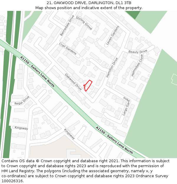 21, OAKWOOD DRIVE, DARLINGTON, DL1 3TB: Location map and indicative extent of plot