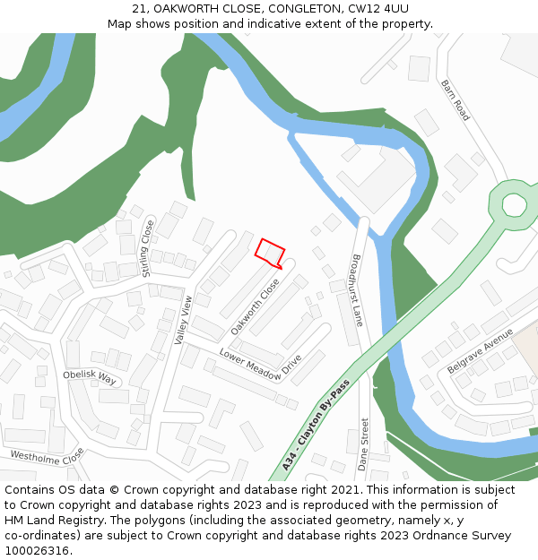 21, OAKWORTH CLOSE, CONGLETON, CW12 4UU: Location map and indicative extent of plot
