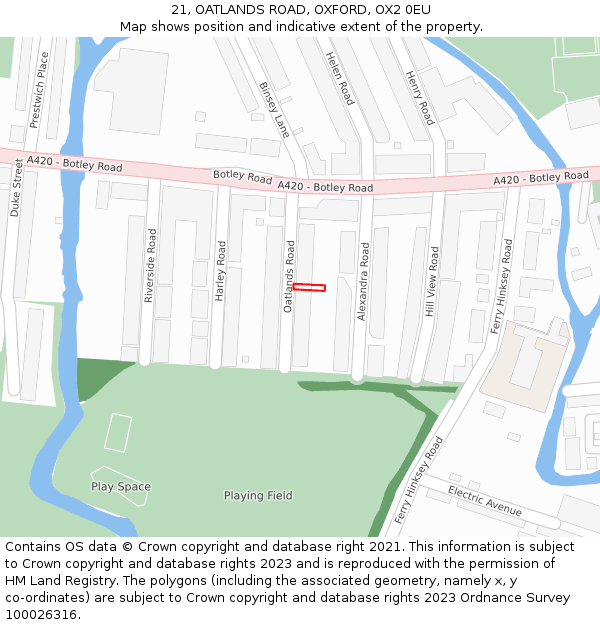 21, OATLANDS ROAD, OXFORD, OX2 0EU: Location map and indicative extent of plot