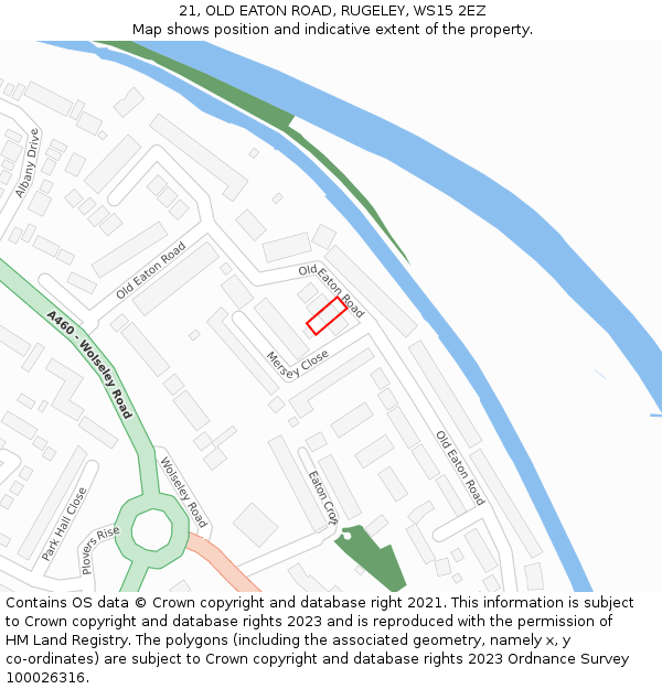 21, OLD EATON ROAD, RUGELEY, WS15 2EZ: Location map and indicative extent of plot