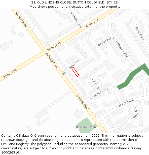 21, OLD LINDENS CLOSE, SUTTON COLDFIELD, B74 2EJ: Location map and indicative extent of plot