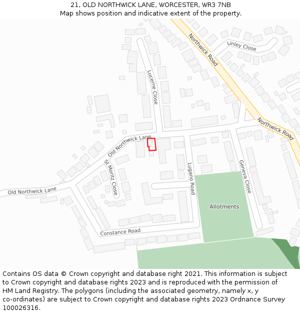 21, OLD NORTHWICK LANE, WORCESTER, WR3 7NB: Location map and indicative extent of plot