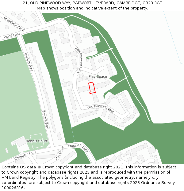 21, OLD PINEWOOD WAY, PAPWORTH EVERARD, CAMBRIDGE, CB23 3GT: Location map and indicative extent of plot