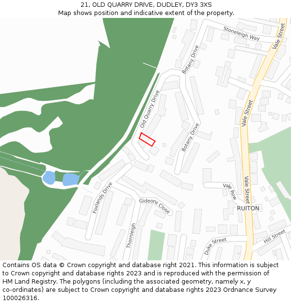 21, OLD QUARRY DRIVE, DUDLEY, DY3 3XS: Location map and indicative extent of plot