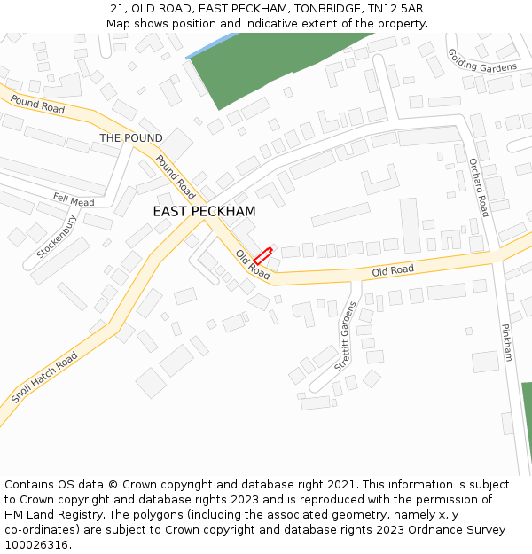 21, OLD ROAD, EAST PECKHAM, TONBRIDGE, TN12 5AR: Location map and indicative extent of plot