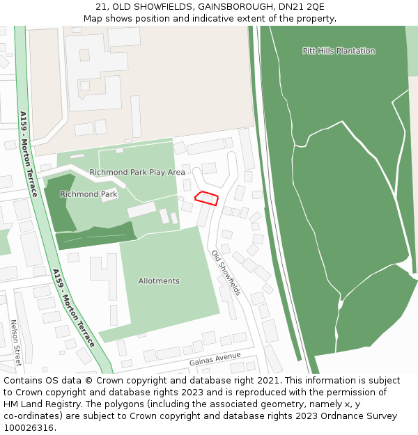 21, OLD SHOWFIELDS, GAINSBOROUGH, DN21 2QE: Location map and indicative extent of plot