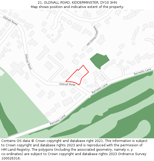 21, OLDNALL ROAD, KIDDERMINSTER, DY10 3HN: Location map and indicative extent of plot