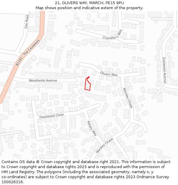 21, OLIVERS WAY, MARCH, PE15 9PU: Location map and indicative extent of plot