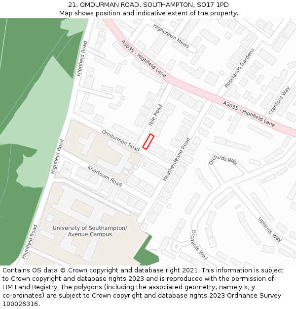 21, OMDURMAN ROAD, SOUTHAMPTON, SO17 1PD: Location map and indicative extent of plot