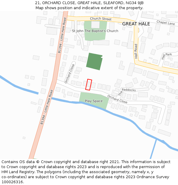 21, ORCHARD CLOSE, GREAT HALE, SLEAFORD, NG34 9JB: Location map and indicative extent of plot