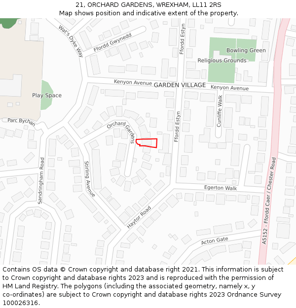 21, ORCHARD GARDENS, WREXHAM, LL11 2RS: Location map and indicative extent of plot