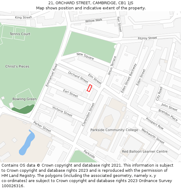 21, ORCHARD STREET, CAMBRIDGE, CB1 1JS: Location map and indicative extent of plot